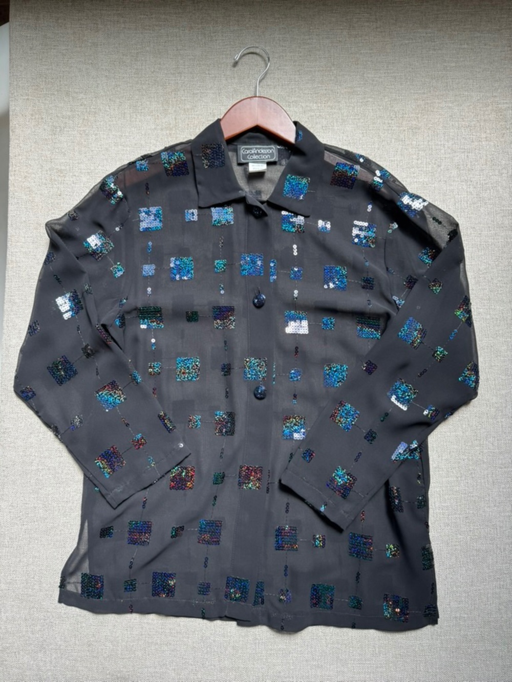 Vintage Carol Anderson Sequined Sheer Black Blouse with 3/4 sleeves
